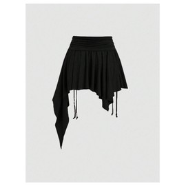 SweatyRocks Women's Asymmetrical Ruffle Skirt A Line Ruched High Waist Western Cowgirl Skirts Black Medium