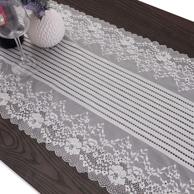 mookaitedecor White Lace Table Runner for Wedding Decor,Embroidered Floral Table