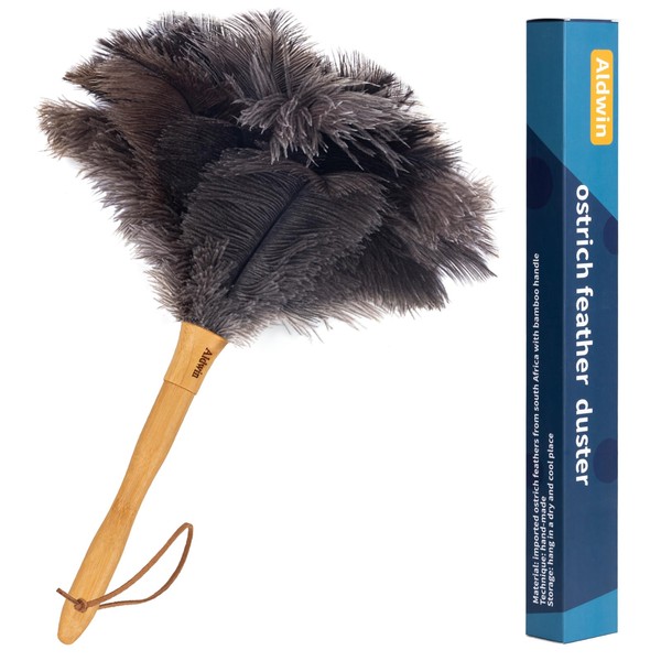Genuine Ostrich Feather Duster, 16 inch Gray Ostrich Feather Duster