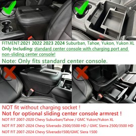 EDBETOS Center Console Organizer Tray for 2021-2025 Chevy Tahoe/Suburban and 21-2024 GMC Yukon Accessories, Fit Standard Console with Charging Socket Only, NOT for Power Sliding Console, Blue