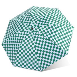 Aikelai Checkered Automatic Compact Umbrella Windproof Waterproof Umbrellas for Rain and Sun, UV Protection Folding Travel Umbrella (green)