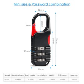 Mini Combination Padlock, BARRYSAIL 3pcs Mini Locks for Kids Teens School Backpack Diary Travel, Black
