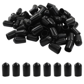 Cjueiom 120pcs Black Rubber End Caps, 9mm / 0.35 inch ID Round Rubber Protectors, Vinyl Bolt Covers for Screws, Tubes, Cables, Wires, Cyling
