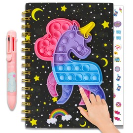 Pop Notebook for Kids, Bubble Fidget Notebook Unicorn Girls Spiral Notebook Boys Diary Journal 8.1x5.7 Inches with 8 Multicolor Pen and Stickers for Teenage School Writing Drawing Gifts Age 6 8 10 12