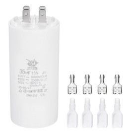 PATIKIL CBB60 35uF Run Capacitor,1 Pcs AC450V 4 Pin Double Insert with Sheath Spring, White