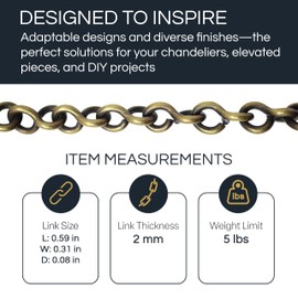 RCH Hardware CH-20-PB Brass Chandelier Chain, Polished Brass (1 Foot)