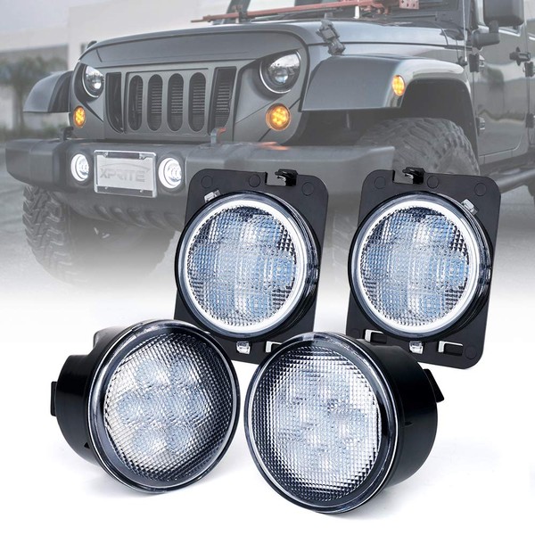 Xprite LED Turn Signal & Side Marker Lights Kits, Led Lights Compatible with 2007-2018 Jeep Wrangler JK & Wrangler Unlimited - Clear Lens