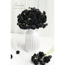 Floroom Ranunculus Artificial Flowers 18 Pcs Black Faux Silk Mini Ranunculus Bulk Fake Wedding Filler Flowers for DIY Bouquets, Centerpieces, Bridal Shower Decorations & Arrangements