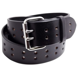 Construction Grade, Two Prong, Heavy Duty, Full Grain Leather Work Belt, 2” Wide, Made in USA (Black, Silver Buckle, 54" (Waist 52))