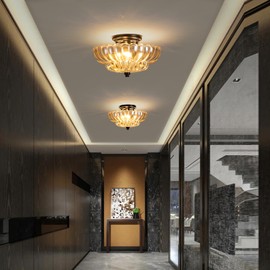 JERANDO Modern Ceiling Light Fixture with Amber Glass, Semi Flush Mount Ceiling Light, Vintage Indoor E26 Kitchen Lighting for Closet, Porch, Corridor, Hallway, Bedroom
