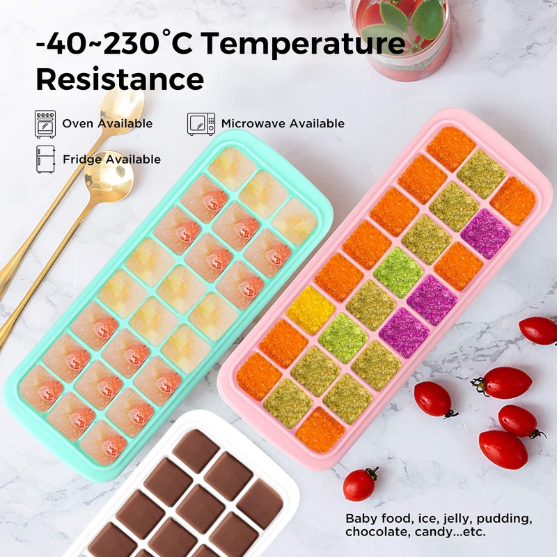 Humbee Ice Cube Tray, Soft Silicone Ice Tray with Lid,