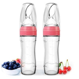 Matyz 2 PCS Silicone Baby Food Dispensing Spoon (Pink, 4oz/120ml) Squeeze Feeder with Spoon - Spoon Bottle for Baby - Baby Spoon Feeder Bottle Baby Solid Food Feeder - Ideal for 4 Months+ Babies