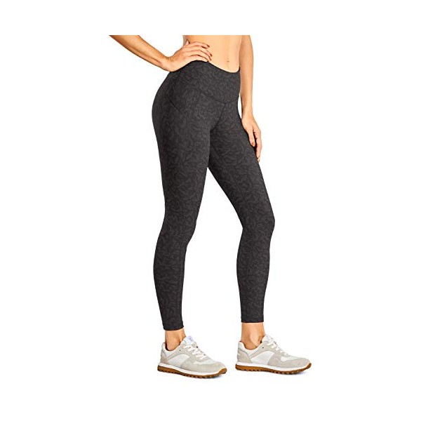 CRZ YOGA Women's Hugged Feeling Compression Running Leggings 25 Inches - Non See-Through Thick Training Tights Workout Pants Olive Leopard Grain 25'' - R424 Running X-Small