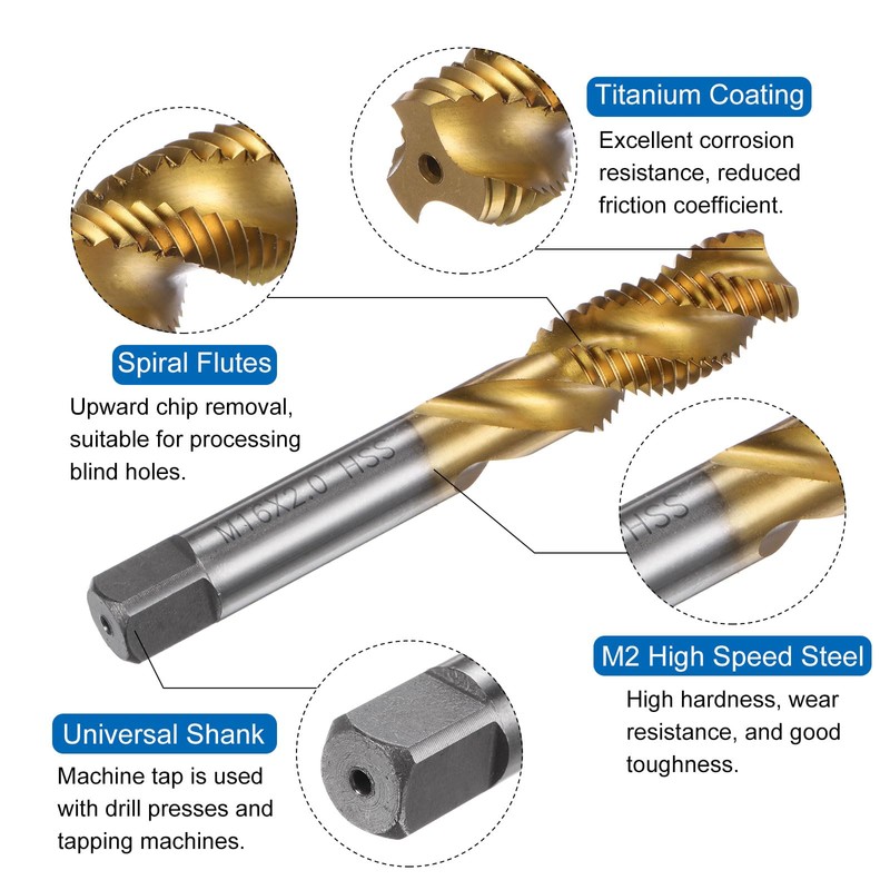 sourcing map 2pcs Spiral Flute Thread Taps, Metric M16 x