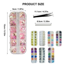 8 Boxes 3D Nail Charms Kit Rhinestones Colorful Crystals Clear Multi Shape Half Round Pearls Butterfly Diamond White Pink Craft Supplies DIY Accessories
