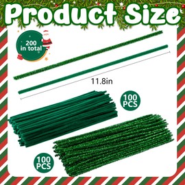 200 lazos de guirnalda de Navidad difusos, 11.8 pulgadas, barandilla flexible con purpurina decorativa, tallos de chenilla reutilizables para decoración del hogar, decoración de manualidades