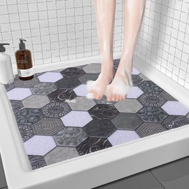 HomKuch Non-Slip Shower Mat, Comfortable Shower Floor Mat, Quick Dry Soft PVC Loofa Bath Mat for Shower