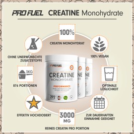 Creatine Monohydrate Powder, 3 kg/3000 g, Pure Creatine Monohydrate in Micronised Quality – Creatine Monohydrate, Optimal High Dose – Creatine Powder No Additives, 100% Vegan, for 876 Applications