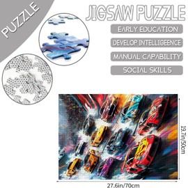 1000 Piece Racing Car Race Jigsaw Puzzles for Adults and Children Sports car Puzzles Racing Enthusiast Puzzle Challenging Family Activity Games Colorful DIY Craft Puzzle for Home Decor Gifts 50×70cm