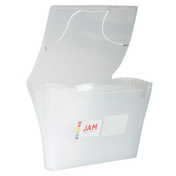 JAM PAPER Accordion Folders - 13 Pocket Plastic Expanding File - Letter Size - 9 x 13 - Clear - Sold Individually