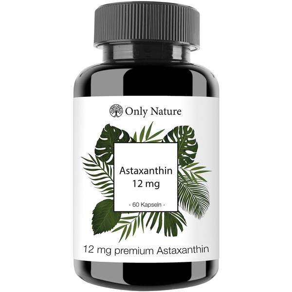 Only Nature® Astaxanthin 12 mg (+ Vitamin E) - 60 High Dose Capsules - Laboratory Tested Gel Caps - Natural - No Additives - Produced in Germany