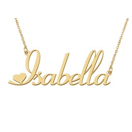 Aoloshow 18k Gold Plated Isabella Heart Name Necklace Stainless Steel for Womens Birthday Graduation Jewelry