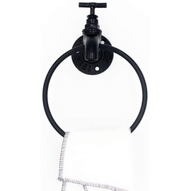 kxnps Towel Ring Vintage Industrial Style Towel Ring Rustic Pipe Hand Towel Holder Wall Mounted Hand Towel Rack for Bathroom Black, 15cm/5.90inch