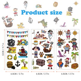 AOMIG Temporary Tattoo for Kids, 20 Sheets Kid Pirate Tattoos Sticker, Waterproof Fake Tattoo Set, Childrens Cartoon Stickers Stick on Tattoo for Boys Girls Pirate Theme Birthday Party Bag Filler