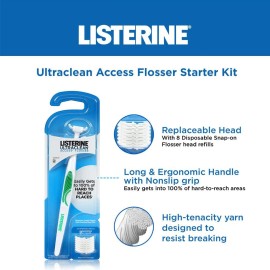 Reach Access Flosser Starter Kit, Unflavored with 8 Disposable Refill Heads