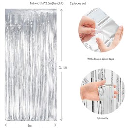 Metallic Tinsel Foil Fringe Curtains 2Pcs 3.2x8.2ft Wedding for Birthday Engagement Bridal Shower Bachelorette Holiday Celebration Baby Shower Party Decorations and Photo Booth Props Silver