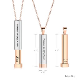Imrsanl Forever In My Heart Urn Necklaces for Ashes for Women Men Cremation Jewelry Stainess Steel Bar Memorial Locket Pendant Loved Ones Funeral Keepsake (Son)