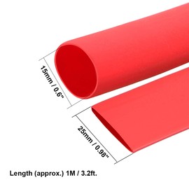 sourcing map Heat Shrink Tubing 25mm Flat Width 1m 2:1 Heat Shrink Tube Wire Wrap Red