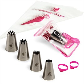 Cangool Nozzles for piping bags, large set, pattern #1C #356#9FT #8A - perfect for professionals - piping bag with nozzles for large masterpieces