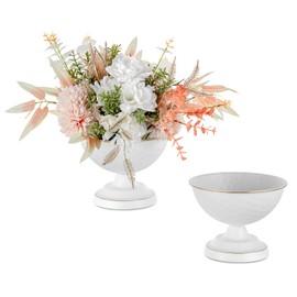 Sziqiqi Urn Vase for Wedding Centrepiece: 14cm Small Vases for Table Decoration Set of 2 - White Vintage Pot for Artificial Flower Arrangement - Metal Unique Honeycomb Vase for Birthday Party