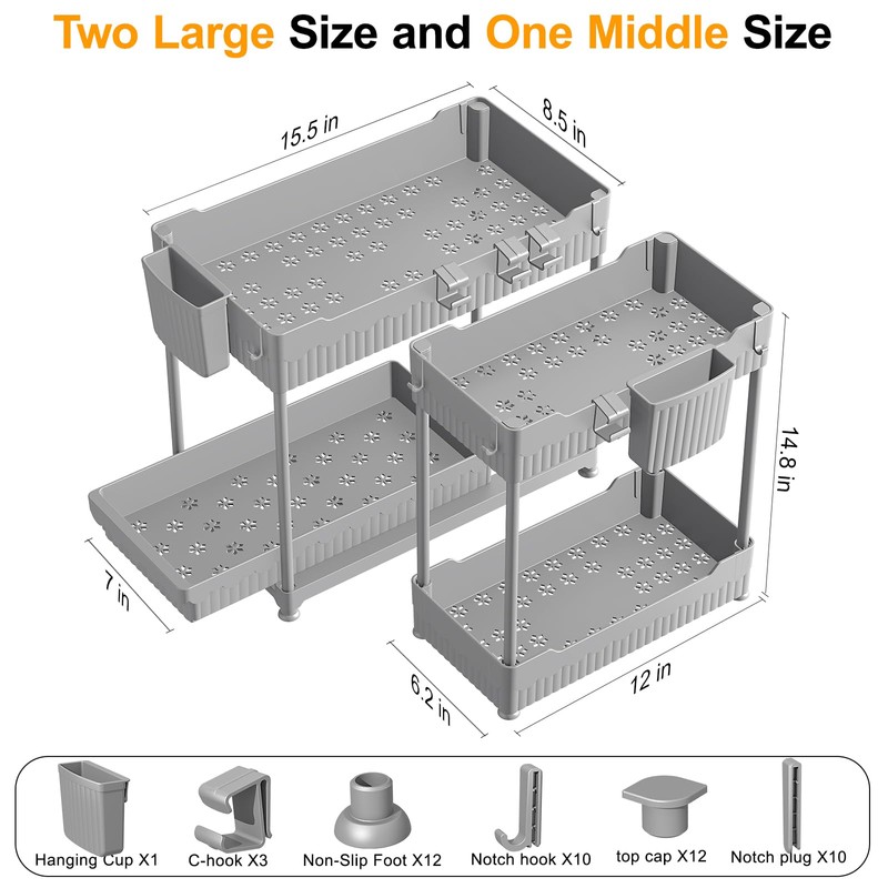 Sevenblue 3 Pack Under Sink Organizers, 2-Tier Multi-Use Kitchen and