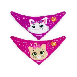 LULABI 44 GATTI GIRL - Set of 2 Baby Bibs, 100% Soft Cotton with "44 Cats" Print, Bib Pack, Button Closure, Hypoallergenic, Reusable, Unisex, 21 x 17 cm - Colourful