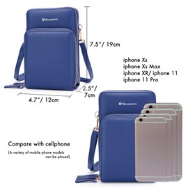 Cell Phone Purse for Women, Small Crossbody Bag PU Leather with Card Slots Multiple Zipper Closure, Blue