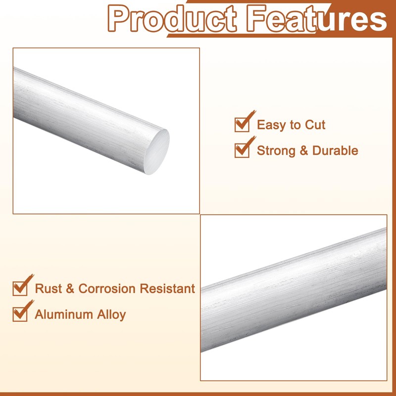 sourcing map 20Pcs 3/16"(5mm) Dia Round Aluminum Rod, 12"(305mm) Long