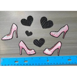 Stiletto High Heel Hearts Iron on Fabric Appliques Pre-Cut Quilting Crafting