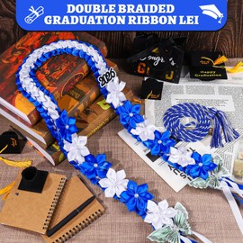 RUEGGVAT 13 Pcs Graduation Lei 2026 – 50 Inch Double Braided Ribbon Money Lei Graduation Decoration Class of 2026 for Him Her High School College Grad Gift Party Supplies(Blue White)
