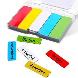 Pack of 80 Magnetic Labels Writeable, 60 x 20 mm Magnetic Strips Writeable Colourful Wipe-Clean Magnetic Labels for Whiteboards, Fridges, Magnetic Boards