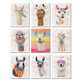 Stupell Industries Playful Llama Portraits Funny Animal Fashion, Designed by Ziwei Li Canvas Wall Art, 9pc, Each 11 x 14, Beige