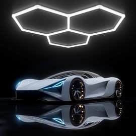 Hexagon Garage Lights-128W Hexagon LED Lights,5000K 14080LM Updated Bigger Size 16 Pack Hexagon LED Garage Lights,Hexagon LED Shop Lights for Car Detailing Garage,Workshop,Basement,Gym,Barbe