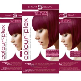 Rich Plum Hair Dye Permanent with Anti-Breakage Plex Hair Care, Vegan Hair Dye & Cruelty-Free, PPD Free Hair dye, 100% Grey Coverage, Warm Plum Hair Colour, by Smart Beauty (pack of 3)