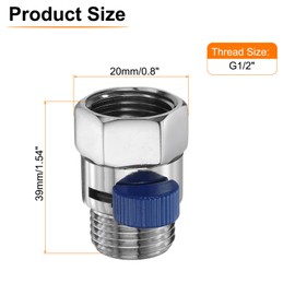 sourcing map Brass Chrome Shower Head Shut Off Valve, G1/2" Shower Control Valve Water Pressure Regulator Replacement for Shower System with PTFE Tape (Polished Silver & Blue, 39mm/1.54")