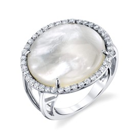 The Pearl Source Genuine White Cultured Mother of Pearl & Cubic Zirconia Camelia Ring for Women