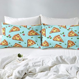 Kids Cartoon Pizza Bed Sheet Set Teens Modern Boho Fitted Sheet for Kids Adult Soft Green Yellow Pizza Bed Sheet Set Bed Cover Room Decor Twin Size