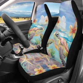 Rucaresri Cute Sea Turtle Print Car Front Seat Cover 2 Piece Vehicle Interior Cover Protector Decor Accessory Seat for SUV Truck Van Sedan