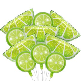 Cheosruy 10Pcs Fruit Lime Balloons Large Fruit Green Lemon Foil Round Lemon Mylar Balloons for Summer Thanksgiving Harvest Fall Autumn Fruit Theme Party Decorations Supplies