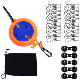 Camping Retractable Clothesline, Adjustable 32ft/10M Camping Clothesline, Portable Travel Clothesline with 20 Clothespins,10 Stoppers